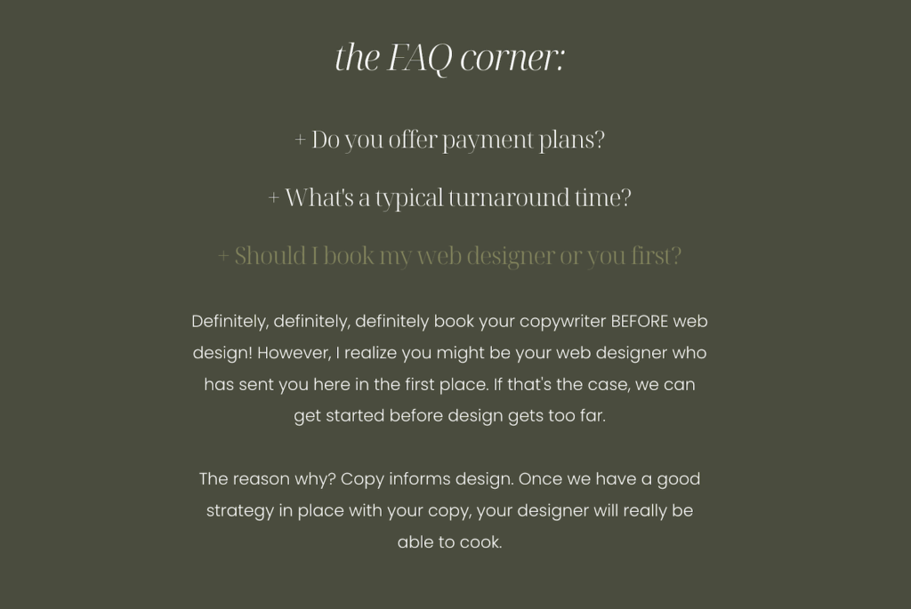 contact page on website / FAQS